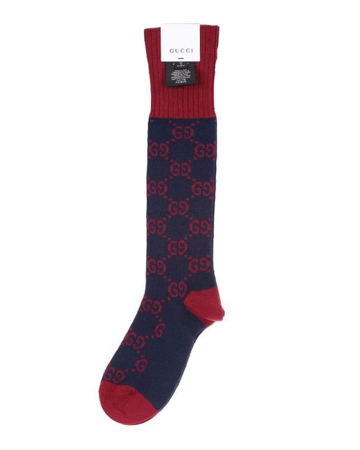Lyst Gucci Navy And Red Interlocking G Cotton Socks in Blue for Men