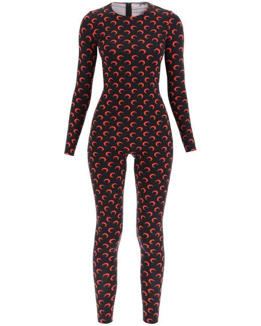 Marine Serre Synthetic All Over Moon Catsuit in Black/Red (Red) - Lyst