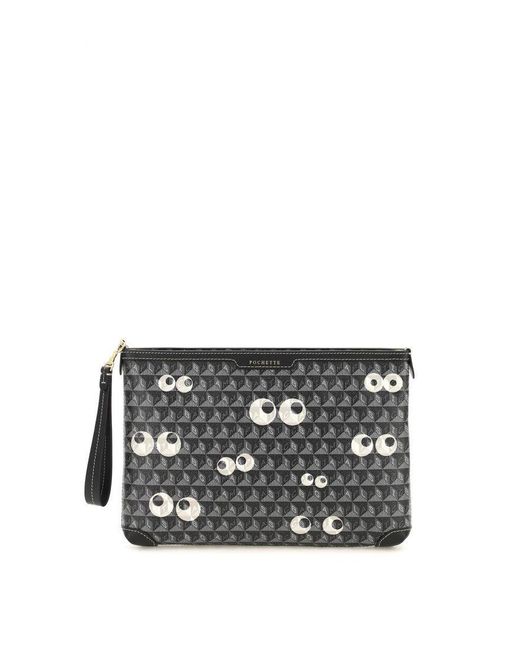 Anya Hindmarch Canvas 'i Am A Plastic Bag' Multi Eyes Pochette in Black