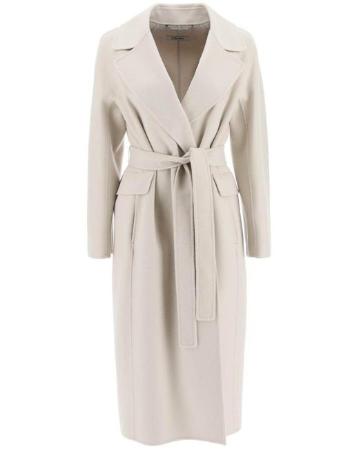 Max Mara 'zenith' Pure New Wool Wrap Coat in Grey (Natural) | Lyst