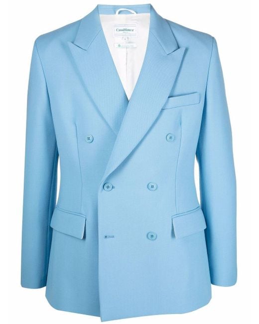 CASABLANCA Cotton Lana Double-breasted Blazer in Blue for Men - Lyst