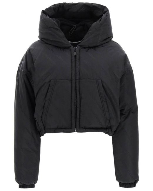Alexander Wang Synthetic Cropped Puffer Jacket With All-over Logo in ...