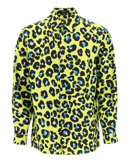 Versace Daisy Leopard Silk Shirt in Yellow (Green) for Men | Lyst Australia