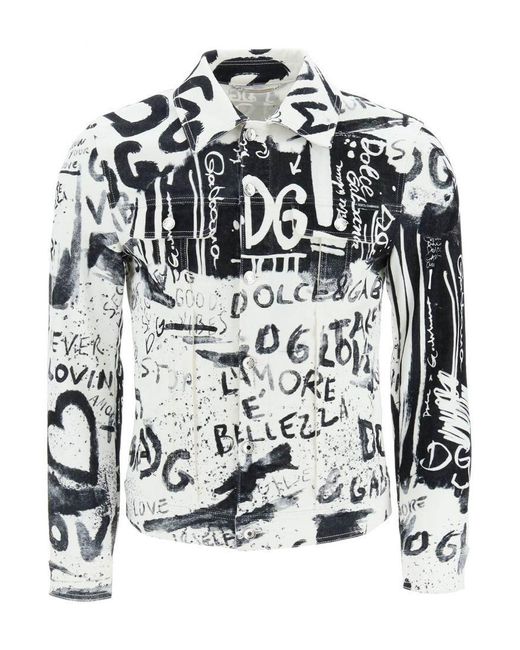Dolce & Gabbana Graffiti Denim Jacket in White (Black) for Men | Lyst