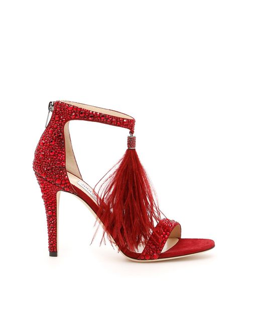 Jimmy Choo Leather Viola 100 Sandals in Red | Lyst