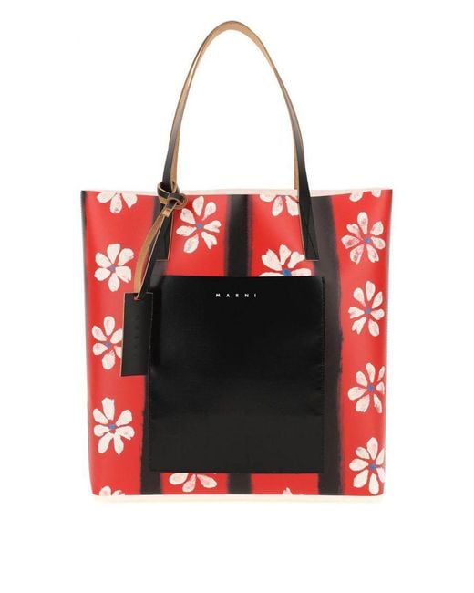 Marni Leather Daisy Print Pvc Tote Bag in Red/Black (Red) - Lyst