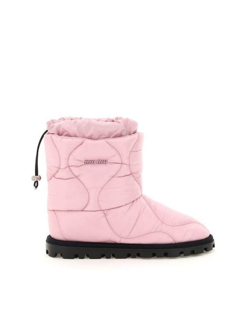 Miu Miu Synthetic Padded Nylon Ankle Boots in Pink | Lyst