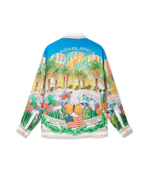 Casablanca Paris Green Chemise En Soie À Manches Longues Et Col Cubain Psychadelic for men