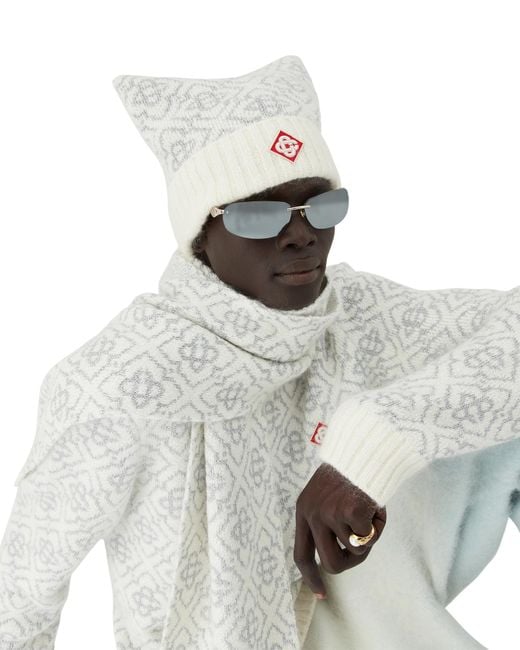 Casablanca Paris Men's White Ski Monogram Mohair Beanie By hats