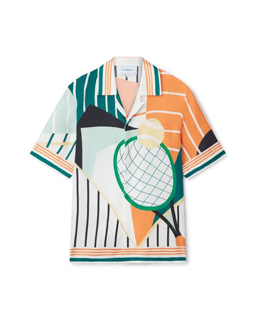 Casablanca Paris Blue Court Abstrait Short Sleeve Silk Shirt, By