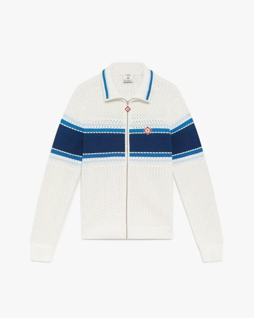 Casablanca Paris Blue Veste De Survêtement En Mesh À Rayures Blanches Et Bleues for men