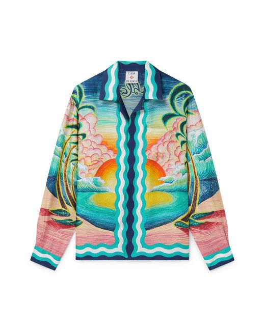 Casablanca Paris Green Chemise À Manches Longues En Soie Danse De La Mer