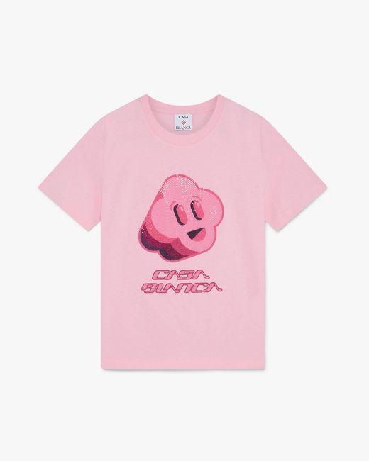 Casablanca Paris Pink Embellished Cc Smile Fitted Short Sleeve T-Shirt, By