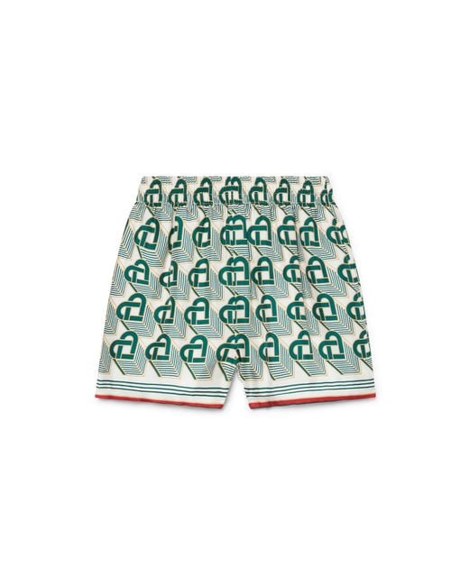 Casablanca Paris Green Heart Monogram Silk Shorts
