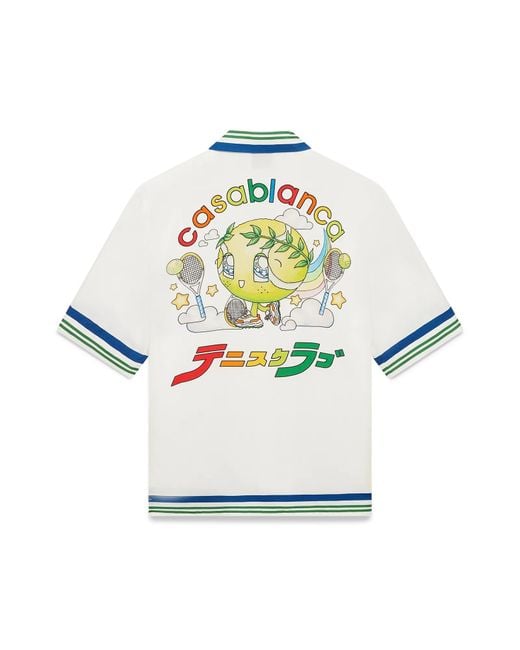 Casablanca Paris Gray Chemise À Manches Courtes En Sergé De Soie Tennis Mascot for men