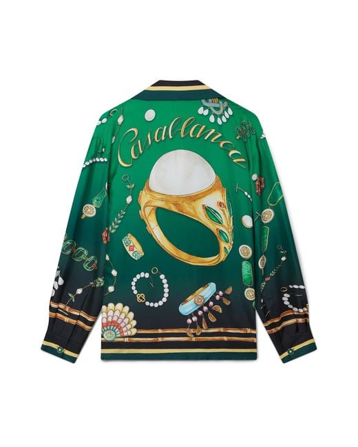 Casablanca Paris Green La Boite A Bijoux Long Sleeve Silk Shirt, By