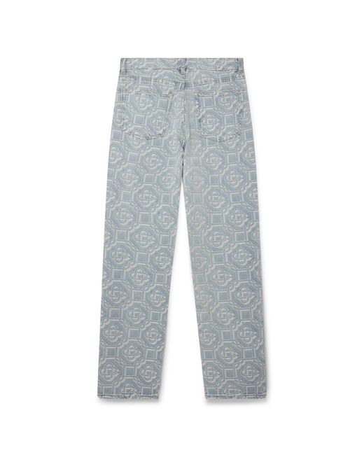 Casablanca Paris Blue Bleached Classic Monogram Straight Leg Jeans, Size By
