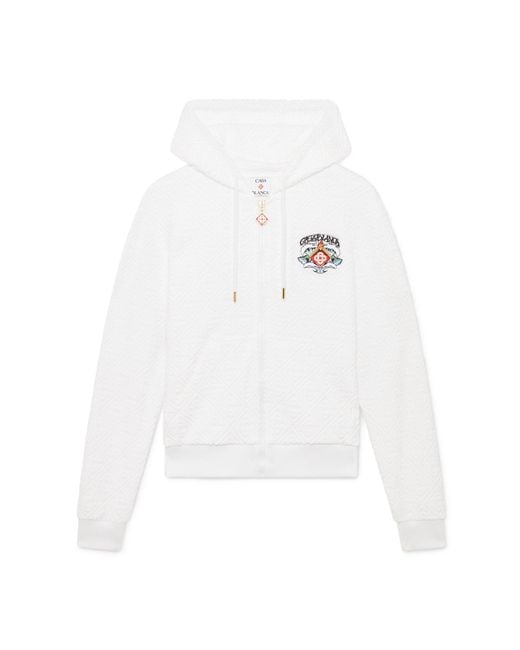 Casablanca Paris White Waves Monogram Towelling Zip-Up Hooded Sweatshirt, By