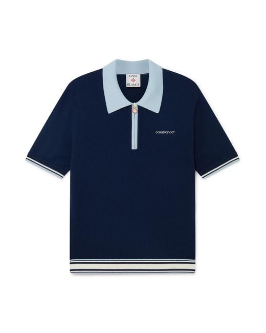 Casablanca Paris Blue Polo De Tennis En Maille Mérinos for men