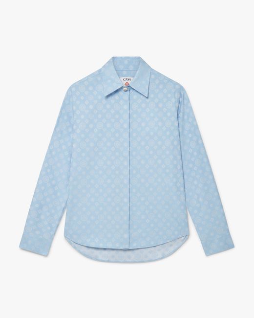 Casablanca Paris Blue Monogram Short Sleeve Shirt, Size By