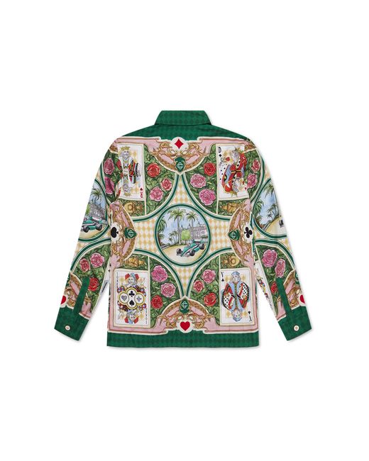 Casablanca Paris Green Chemise À Manches Longues En Soie Le Jardin Des Cartes for men