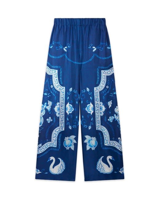 Casablanca Paris Blue Plat A Dessert Bleu Silk Trousers, By for men