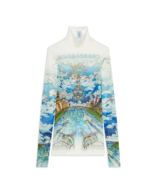 Casablanca Paris Blue Le Vol Ideal Printed Mesh Top, By