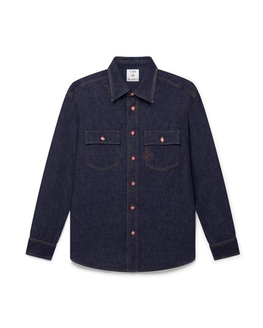 Casablanca Paris Blue Chemise En Jean À Manches Courtes Avec Logo Brodé for men