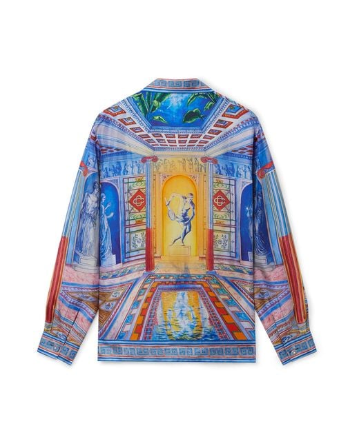 Casablanca Paris Blue Le Temple Long Sleeve Silk Shirt, By