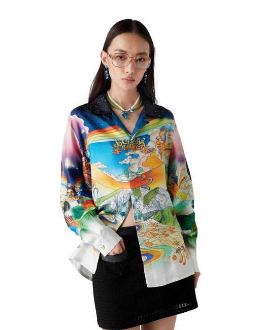 Casablanca Paris Blue La Musique Long Sleeve Silk Shirt, By