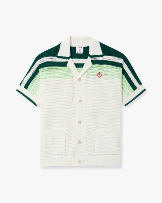 Casablanca Paris Green Tennis Stripe Crochet Short Sleeve Shirt, By for men