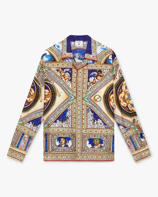 Casablanca Paris Blue Chemise À Manches Longues En Soie Plafond Orne De Musique for men