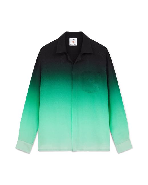 Casablanca Paris Green Chemise À Manches Longues En Soie Jacquard Dégradée Ping Pong