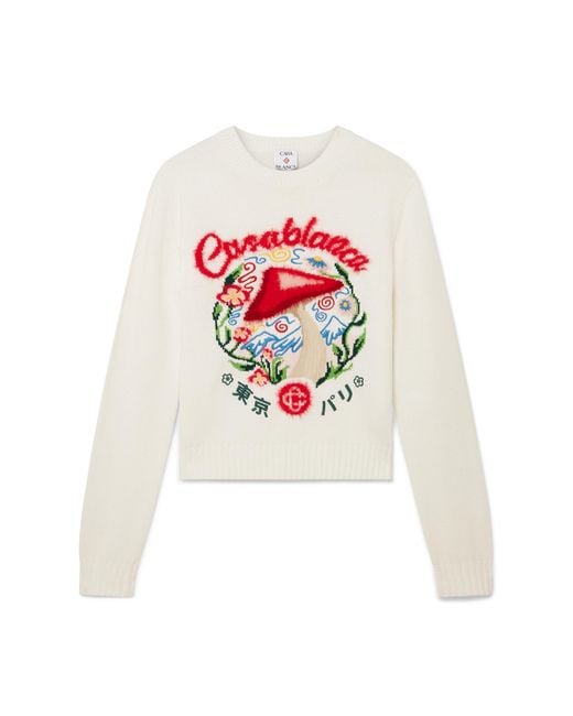 Casablanca Paris White Pull En Coton Brodé Motif Champignon for men