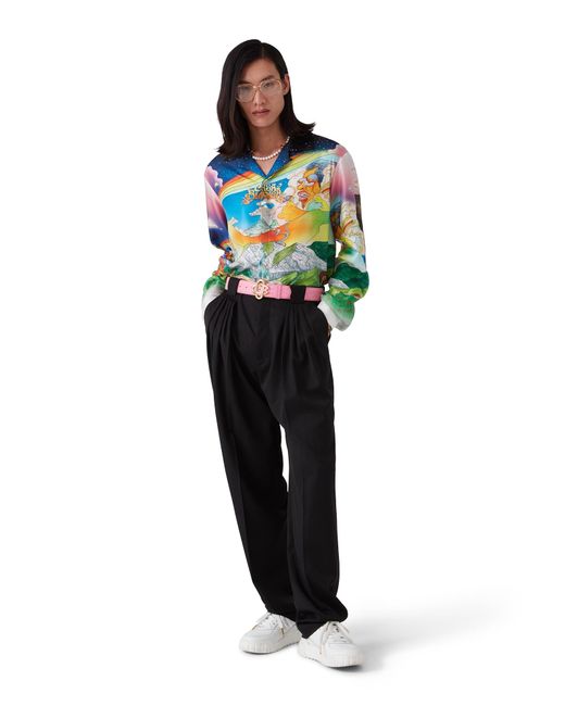 Casablanca Paris Blue La Musique Long Sleeve Silk Shirt, By