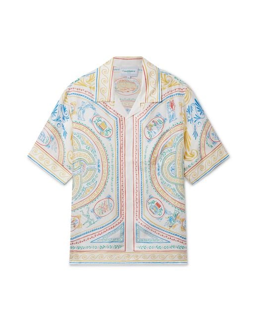 Casablanca Paris Blue Chemise À Manches Courtes En Soie Crayon Vase