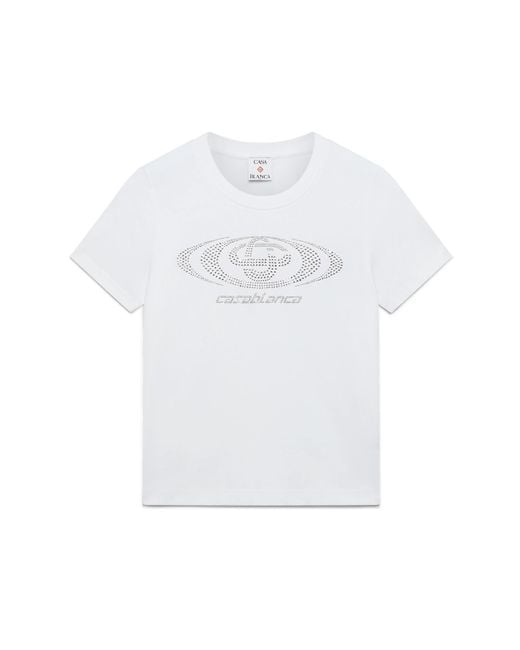 Casablanca Paris White T-Shirt À Manches Courtes Ajusté Avec Logo Déformé En Cristal
