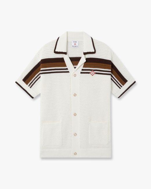 Casablanca Paris White Tennis Stripe Crochet Short Sleeve Shirt, By for men
