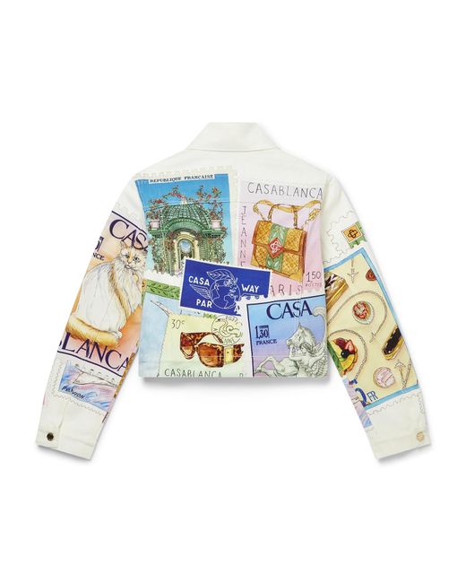 Casablanca Paris White Souvenirs De Vacances Classic Printed Denim Jacket, Size By