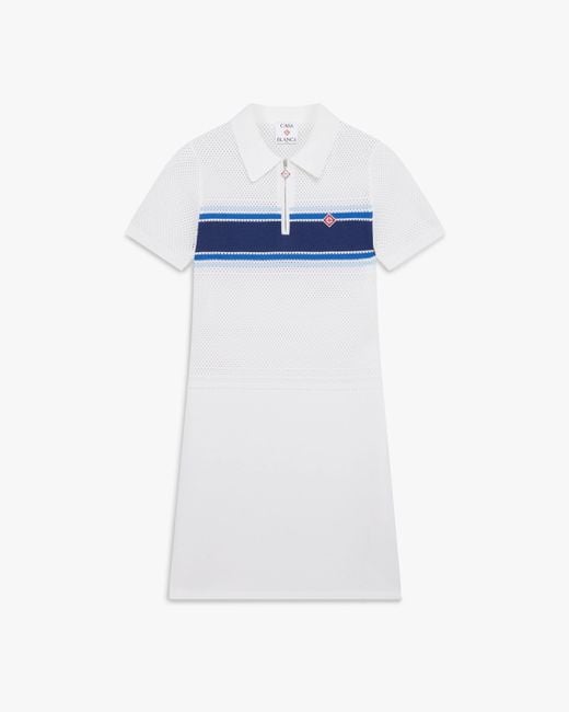Casablanca Paris White Robe Midi En Mesh À Rayures Blanches Et Bleues
