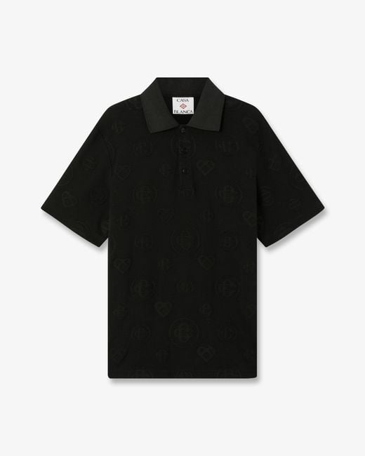 Casablanca Paris Black Applique Monogram Short Sleeve Polo Shirt, By for men