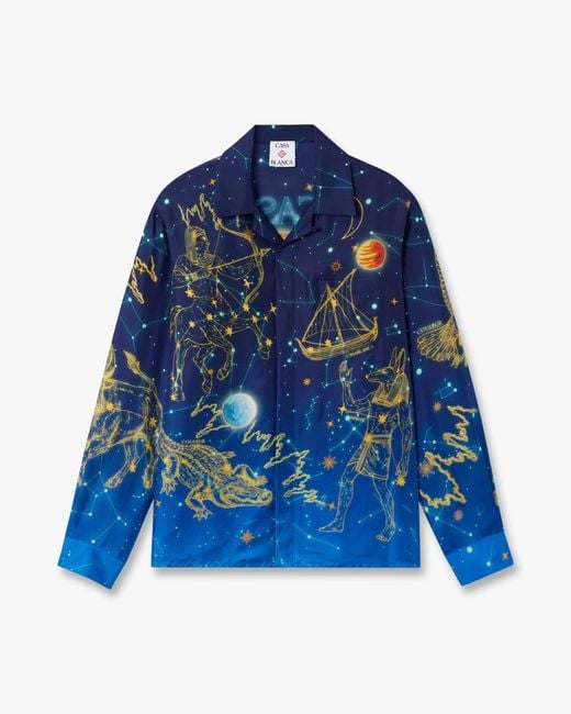 Casablanca Paris Blue Astrology Long Sleeve Silk Shirt, By for men