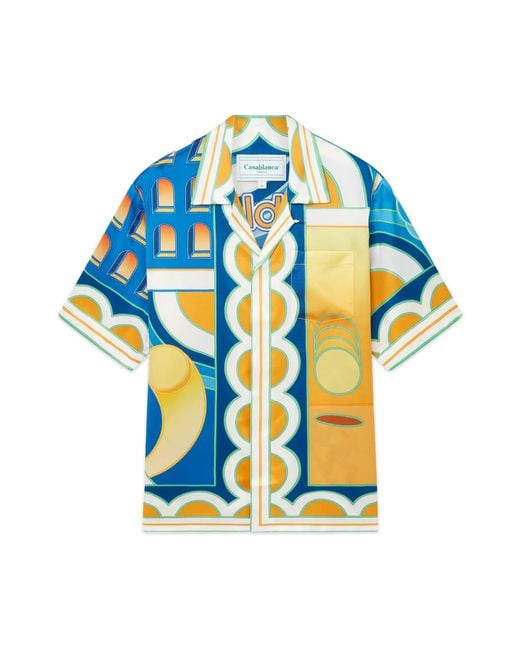 Casablanca Paris Blue Paysage Short Sleeve Silk Shirt