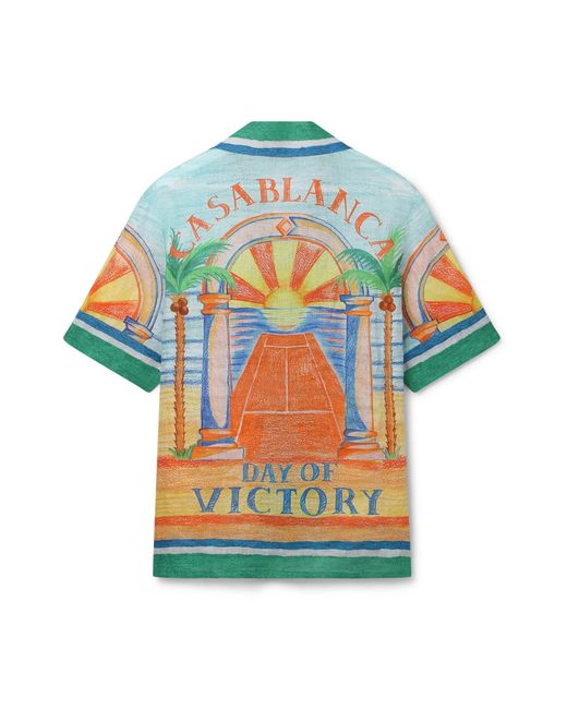Casablanca Paris Blue Day Of Victory Short Sleeve Linen Shirt, By