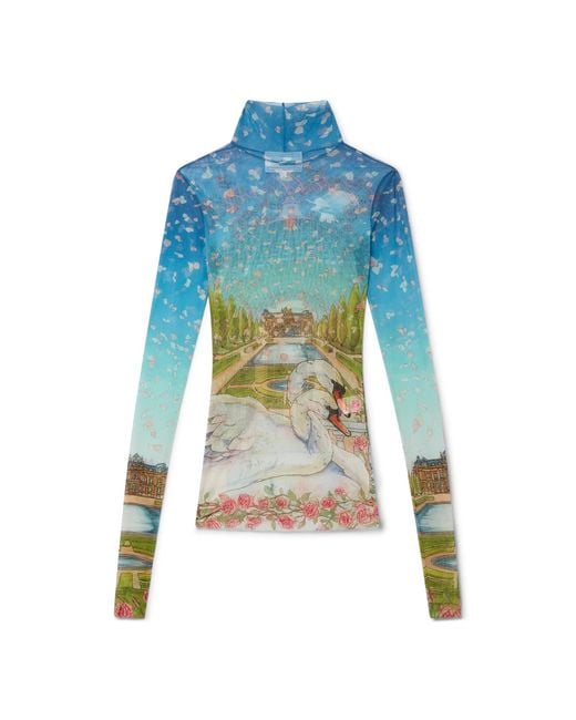 Casablanca Paris Blue L'Amour En Fleur Printed Mesh Top, By