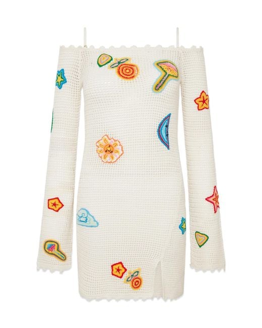 Casablanca Paris White Robe En Crochet Motif