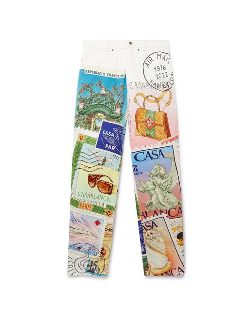Casablanca Paris White Souvenirs De Vacances Printed Straight Leg Jeans, Size By