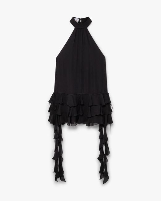 Casablanca Paris Black Mini-Robe Noire En Double Georgette À Volants