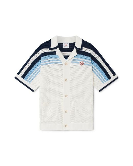 Casablanca Paris Blue Chemise De Tennis À Manches Courtes En Crochet De Coton for men