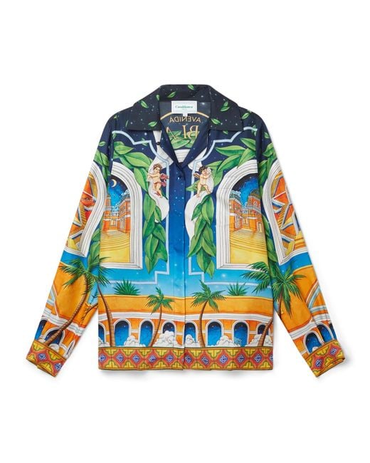 Casablanca Paris Multicolor Maison D'Ete Cuban Collar Silk Shirt, Size By